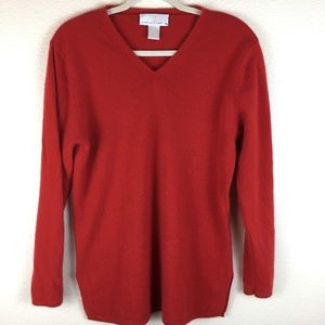 Vintage Precious Fibers Cashmere Knit Sweater Red V-neck Size Medium